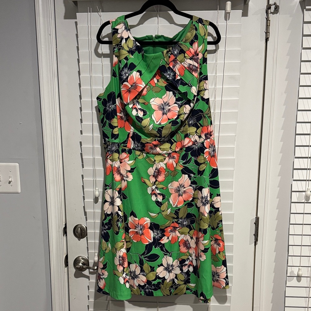 Catherines Floral Sheath Dress | Size 22W | Green Multicolor Sleeveless Chic